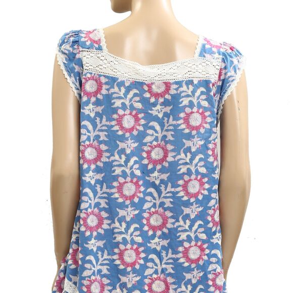 Free people Alessia Print Mini Dress Floral Flutter Sleeve Lace Cotton M 283513 - Picture 4 of 4